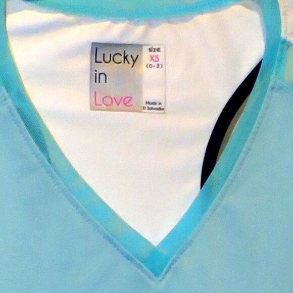 Lucky in Love Blue Racerback Tennis Golf Activewear Top w/Mesh Back Slit XS 0-2 - Picture 5 of 16